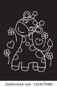 the giraffe walked happily, coloring sheets.