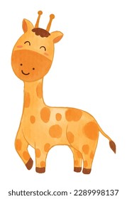 Giraffe . Watercolor paint design . Cute animal cartoon character . Walking position . Vector .