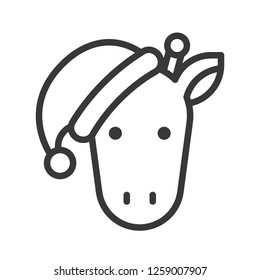 giraffe wearing santa hat, outline icon editable stroke