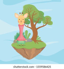 giraffe wearing sweater fantasy fairy tale vector illustration