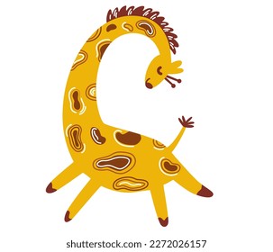 Giraffe. Wild animal for zoo ad, nature concept, children book illustrating. South America fauna. Funny cartoon giraffe Isolate illustration on white background for kids in funny doodle style