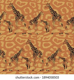 Girafa, animales salvajes, fondo sin costuras. La selva exótica Safari Wallpape.