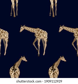 Giraffe, wild animals, seamless background . Exotic jungle Safari Wallpaper.