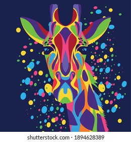 Giraffe Wild Life Technicolor In Blue Background Vector Illustration Design