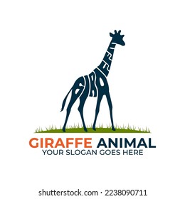 Giraffe Wildlife animal logo design vector, icon with Warp Text Into the Shape of a Giraffe animal illustration