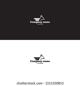 giraffe and wing logo on white and black background.
