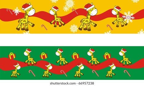 giraffe xmas cartoon banner in vector format very easy to edit