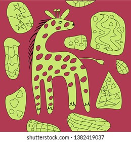 giraffe yellow on orange background stylized