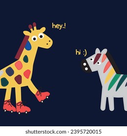 Giraffe and Zebra says Hi Vector