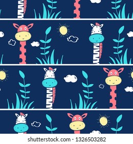 Giraffe and zebra seamless pattern print design. Vector illustration design for fashion fabrics, textile graphics, prints.