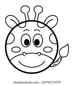 Giraffe - Zoo Animal Face Black and White Illustration Clipart Highlighting its Cuteness for Decorating in School Workbook to Make Your Student More Engaging
