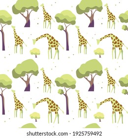 giraffes among trees seamless pattern
