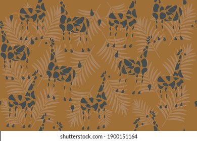 Fondo de jirafas, vector de jirafas de dibujos animados, fondo oscuro