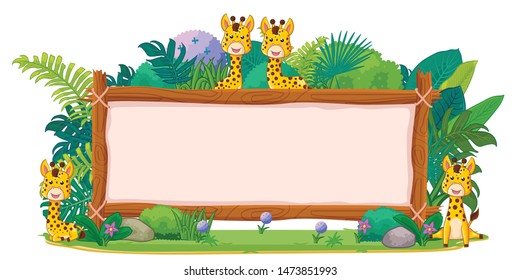 giraffes with a blank sign wood
