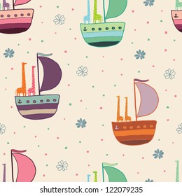 giraffes in a boat seamless pattern
