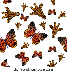 Giraffes and butterflies pattern