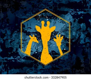 giraffes composition on a dark background in the frame and with a texture