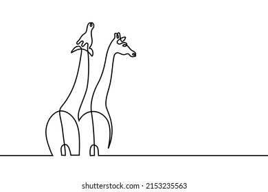 Girafas en el estilo de dibujo en línea continua. Diseño lineal negro aislado sobre fondo blanco. Ilustración del vector