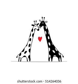 Giraffes couple in love, sketch for your design