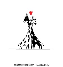 Giraffes couple in love, sketch for your design