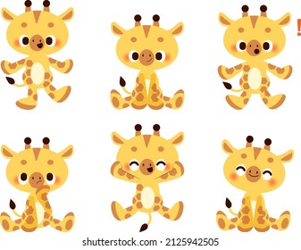 Giraffe's facial expression and gesture illustration set