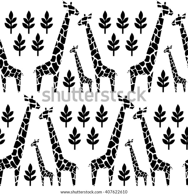 Giraffes Family Seamless Pattern Safari Animal Stock Vector