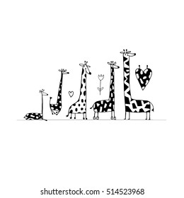 Giraffes family, sketch for your design