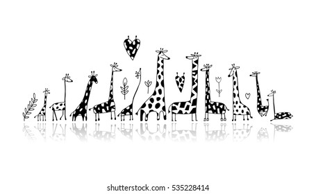 Giraffes family, sketch for your design