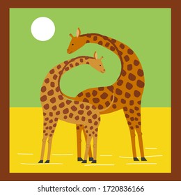 Giraffen Gruppe flach handgezeichnet Clipart Kunst. Wildes Tier.  Tropisches Dschungeltier. Cartoon Giraffe, afrikanische Landschaft. Flache Vektorgrafik.