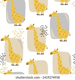 Giraffes, hand drawn backdrop. Colorful seamless pattern with animals. Decorative cute wallpaper, good for printing. Overlapping background vector. Design illustration