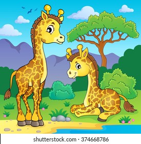 Giraffes in nature theme image 1 - eps10 vector illustration.