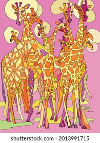 Giraffes as one of the wonders of the African kaleidoscope of the animal kingdom. Vector eps 10.