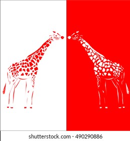 giraffes pattern red background white background vector illustration
