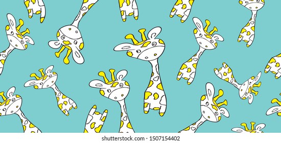 Giraffes seamless pattern, banner template vector, web banner, web page, cover, animals wallpaper, hand drawn doodle cartoon, graphic background, illustration
