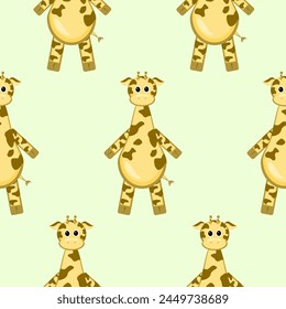 Giraffes seamless pattern, nursery adorable fabric print. Children giraffe characters, baby animals background. Jungle nowaday vector texture design
