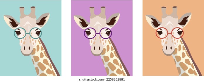 Giraffes set in glasses. Postcards. Banners. Templates