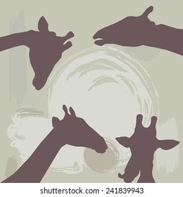 giraffes silhouette on grunge background. vector