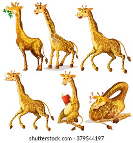 Giraffes in six positions illustration