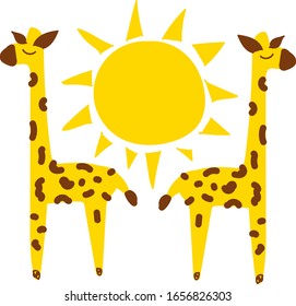 giraffes and sun background vector. Colorful illustration, background. Decorative cute wallpaper, good for print, fabric, wrapping paper.

