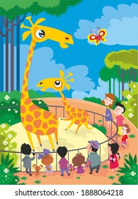 Giraffes at the zoo. Vector illustration.