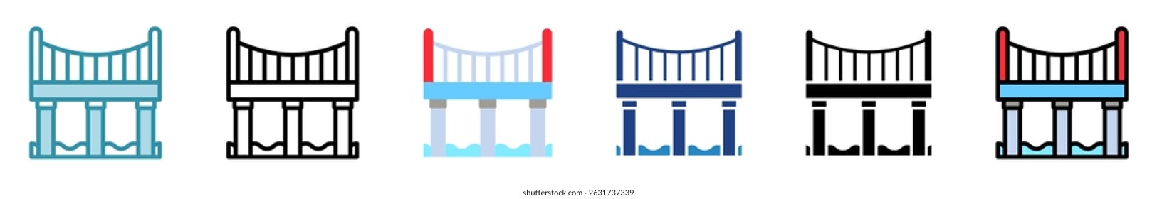 Girder Bridge multi estilo, mini ilustração ícone conjunto. contorno, plano, glifo, cor de linha. vetor para IU, UX, aplicativo, web, digital ou impressão, relacionado com a indústria, construção, engenharia civil.