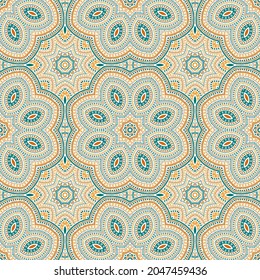 Girih traditional geometric vector seamless motif. Batik print design. Abstract damask ornament. Pottery print design. Circles and lines elements texture.