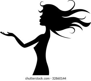 Vector Silhouette Girl Flowing Hair Starry Stock Vector (Royalty Free ...