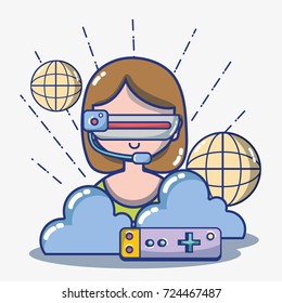 girl with 3d glasses technology to virtual reality