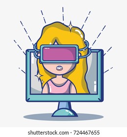 girl with 3d glasses technology to virtual reality