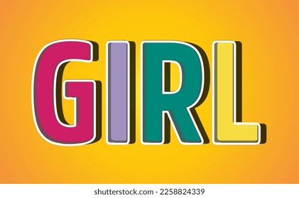 Girl 3D typography text effect vector illustration 