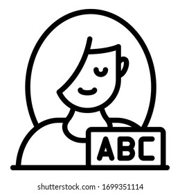 Girl abc icon. Outline girl abc vector icon for web design isolated on white background