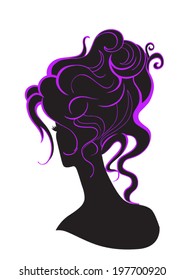 Girl with abstract hair and design wave elements