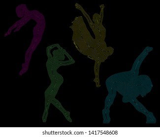 Girl Abstract mesh lines and point origami on black background