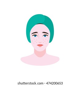 girl with a lot of acne in her face illustration in flat style